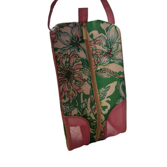 Lilly Pulitzer Floral Print Pink Accents Shoe Bag Spearmint Blossom Views GWP - Picture 8 of 10